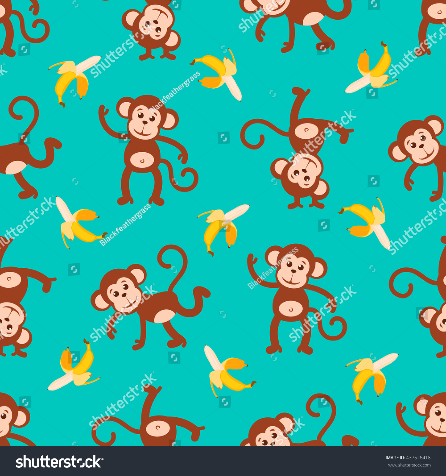 Vector Background Dancing Monkeys Flying Banana Stock Vector