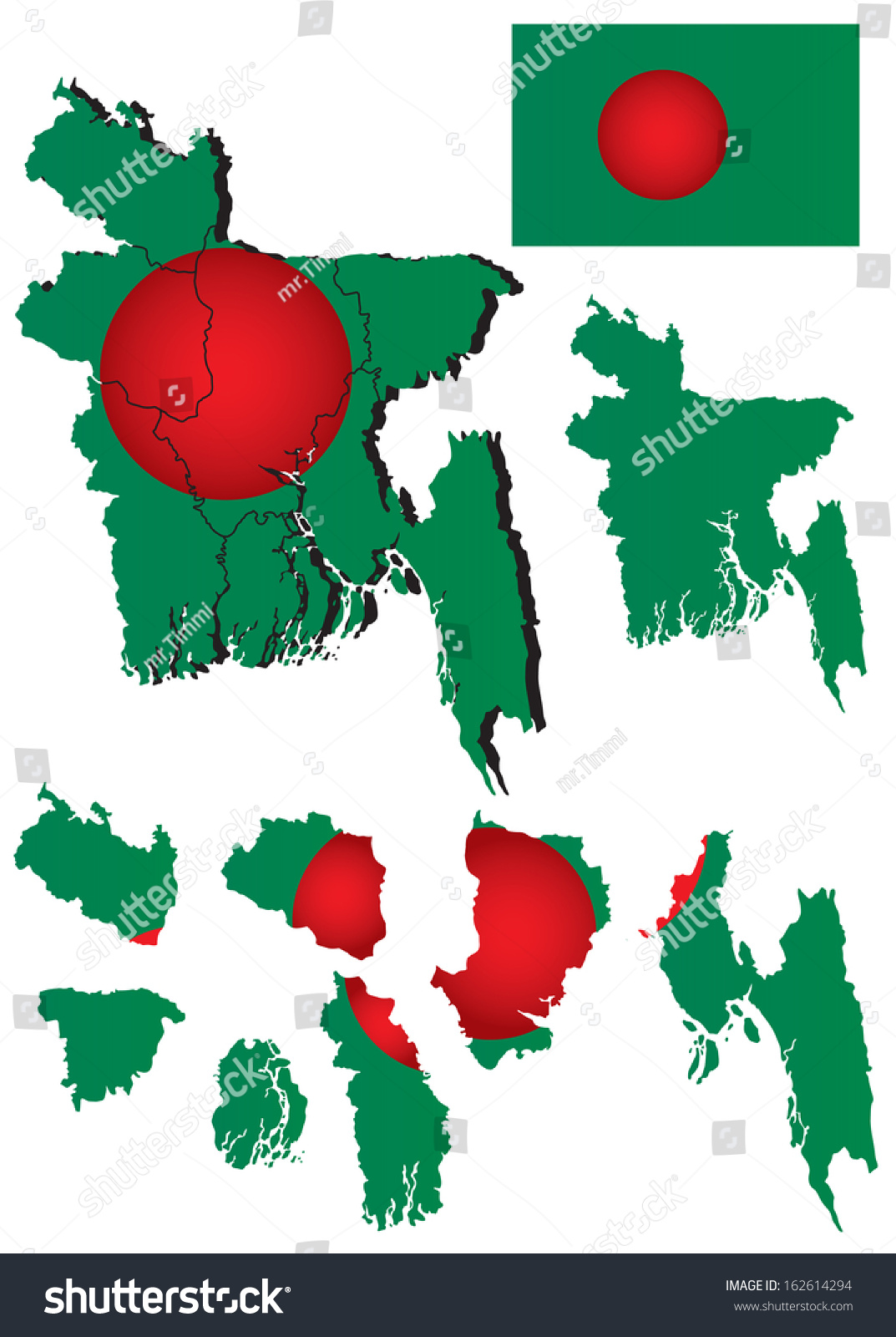 Vector Bangladesh Map Flag Stock Vector 162614294 - Shutterstock