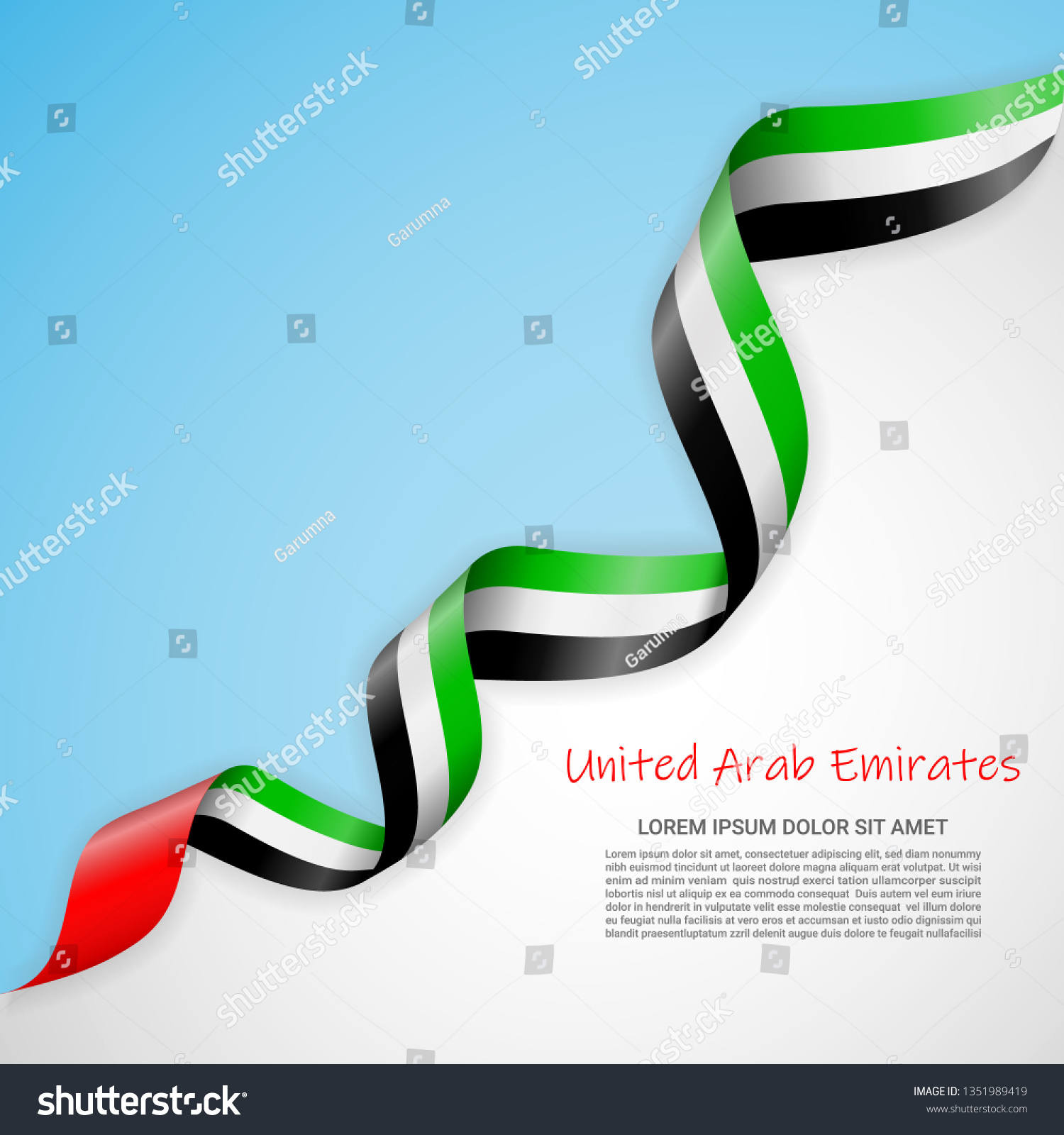 SVG of Vector banner in white and blue colors and waving ribbon with flag of United Arab Emirates. Template for poster design, brochures, printed materials, logos, independence day. National flags svg