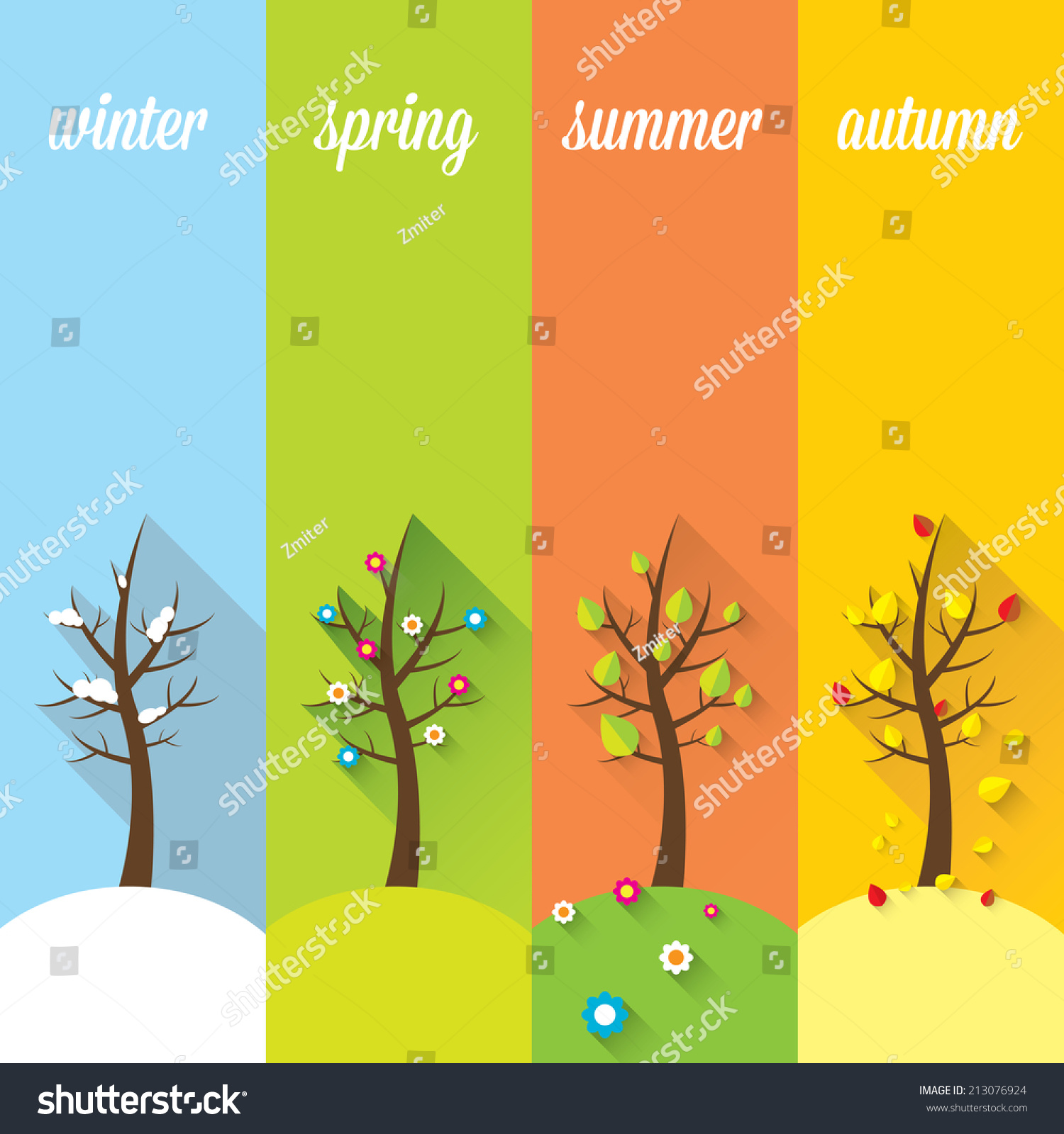 Vector Banners With Winter, Spring, Summer, Autumn Trees. - 213076924 ...