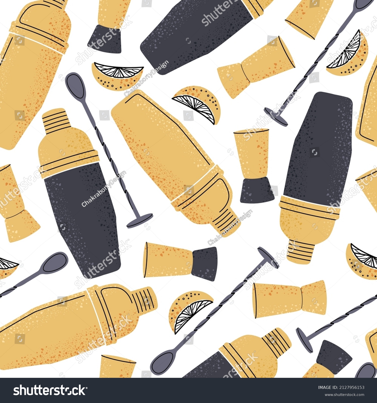 cocktail shaker pattern, yellow and black, seamless clip art preview