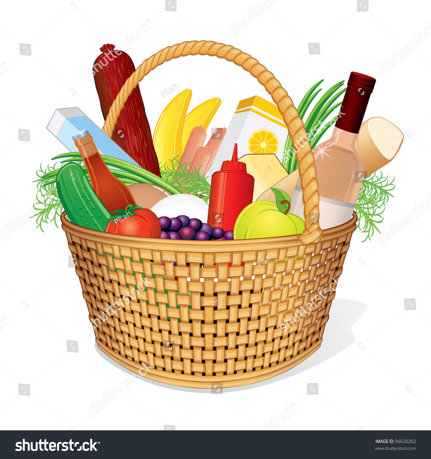 Vector Basket Food Picnic Hamper Wine Stock Vector 96630202 - Shutterstock