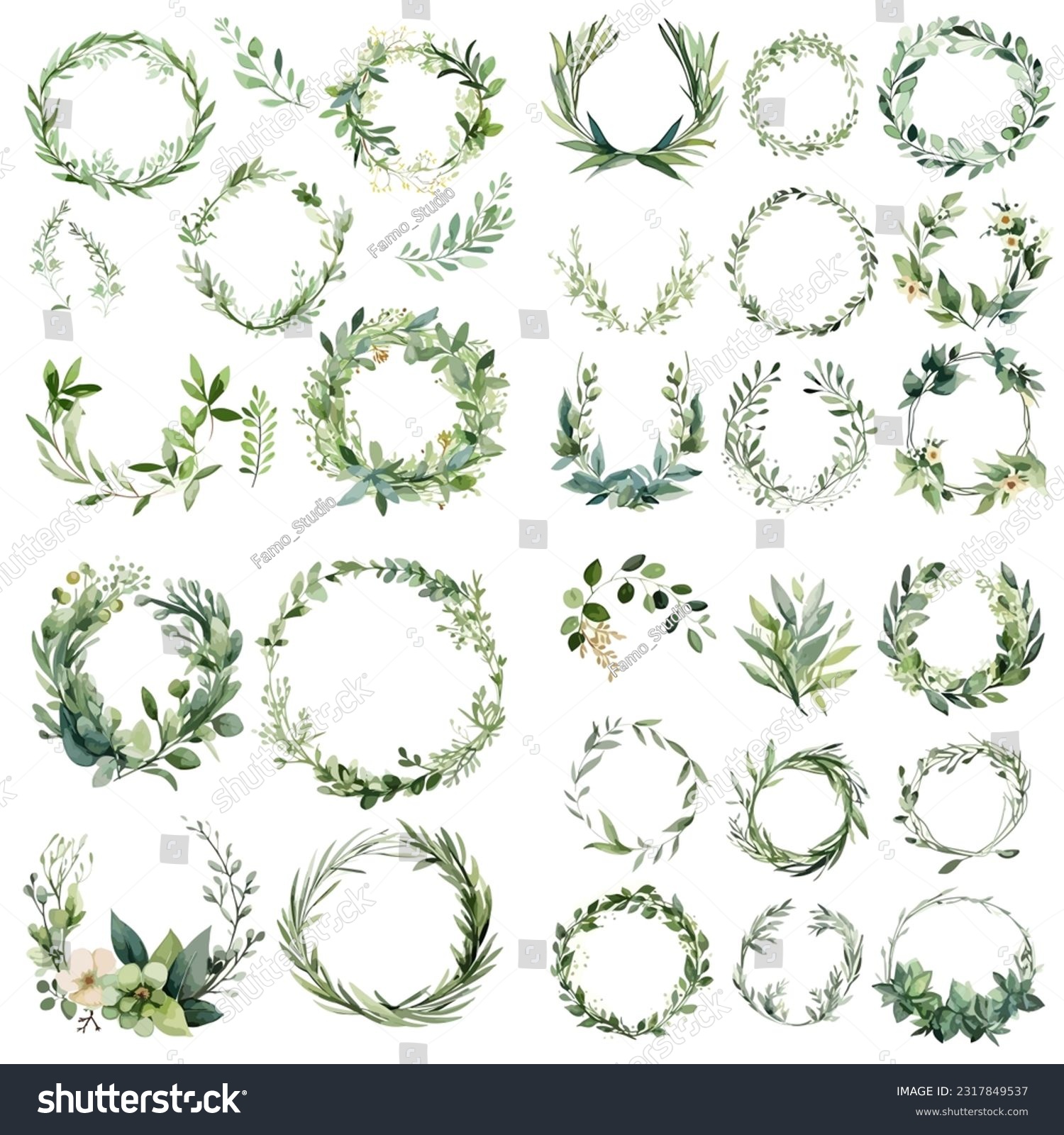 SVG of Vector bay leaves watercolor wreath svg