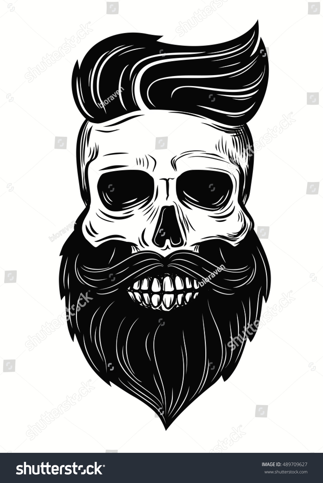 Vector Bearded Skull Illustration On White Stock Vector 