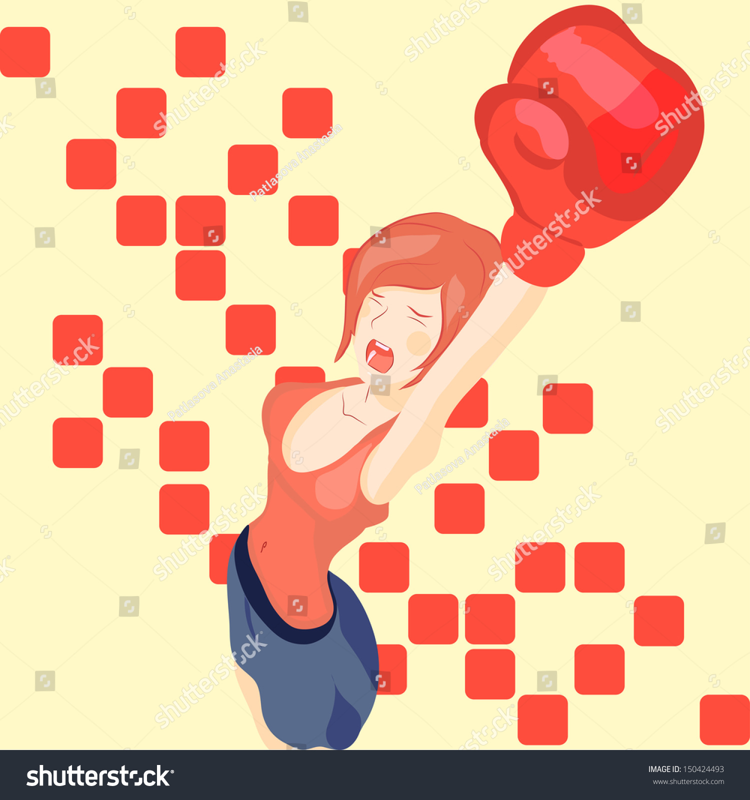 Vector Beautiful Girl In Boxing Gloves Does Strike - 150424493 ...