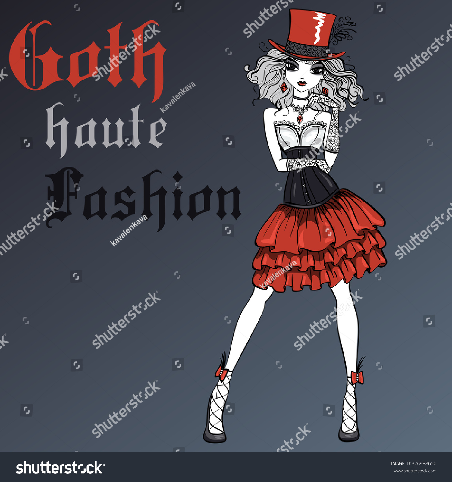 Vector Beautiful Goth Girl Dressed In The Style Of High Gothic Fashion ...