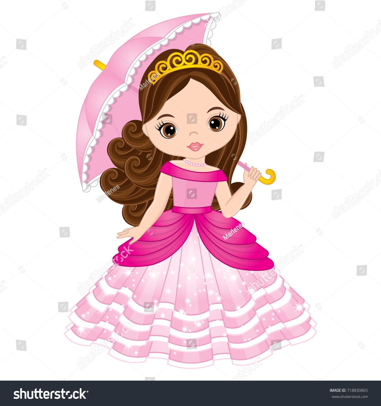 ピンクのドレスに傘を差したベクター画像の美しい姫様 ベクター