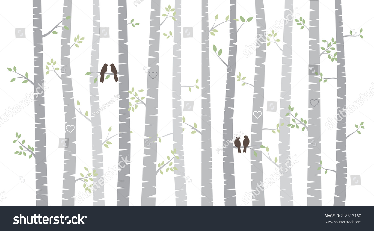 SVG of Vector Birch or Aspen Trees with Autumn Leaves and Love Birds svg
