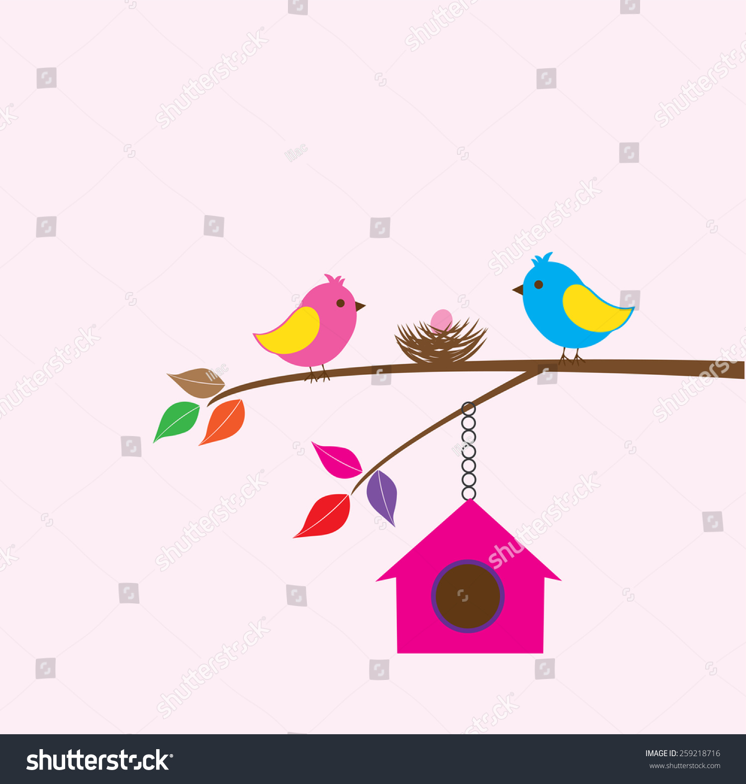 vector nest home 259218716 Vector Vector Birds Tree House Bird Nest Stock