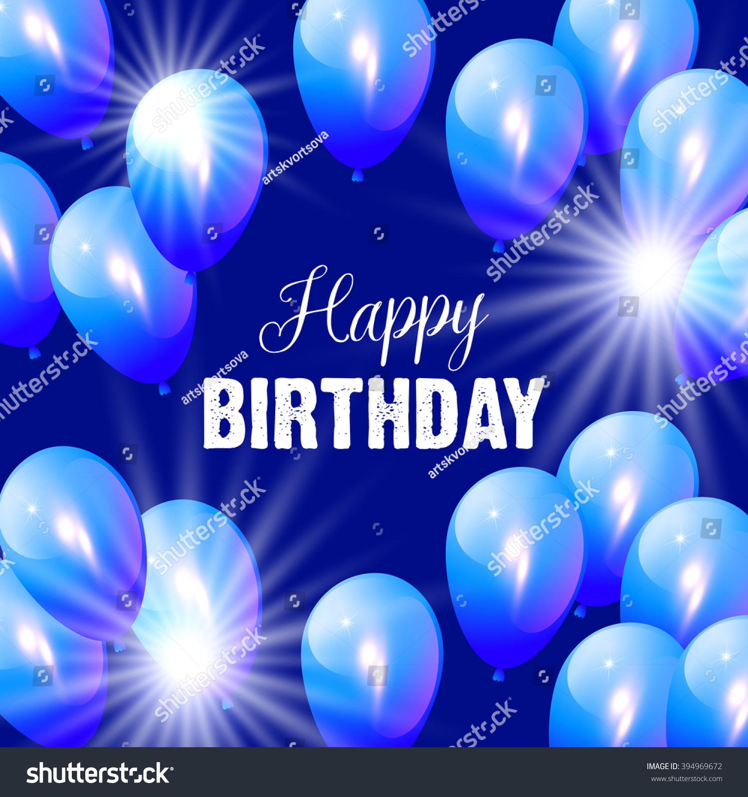 Vector Birthday Card Balloons Blue Background Stock Vector ...