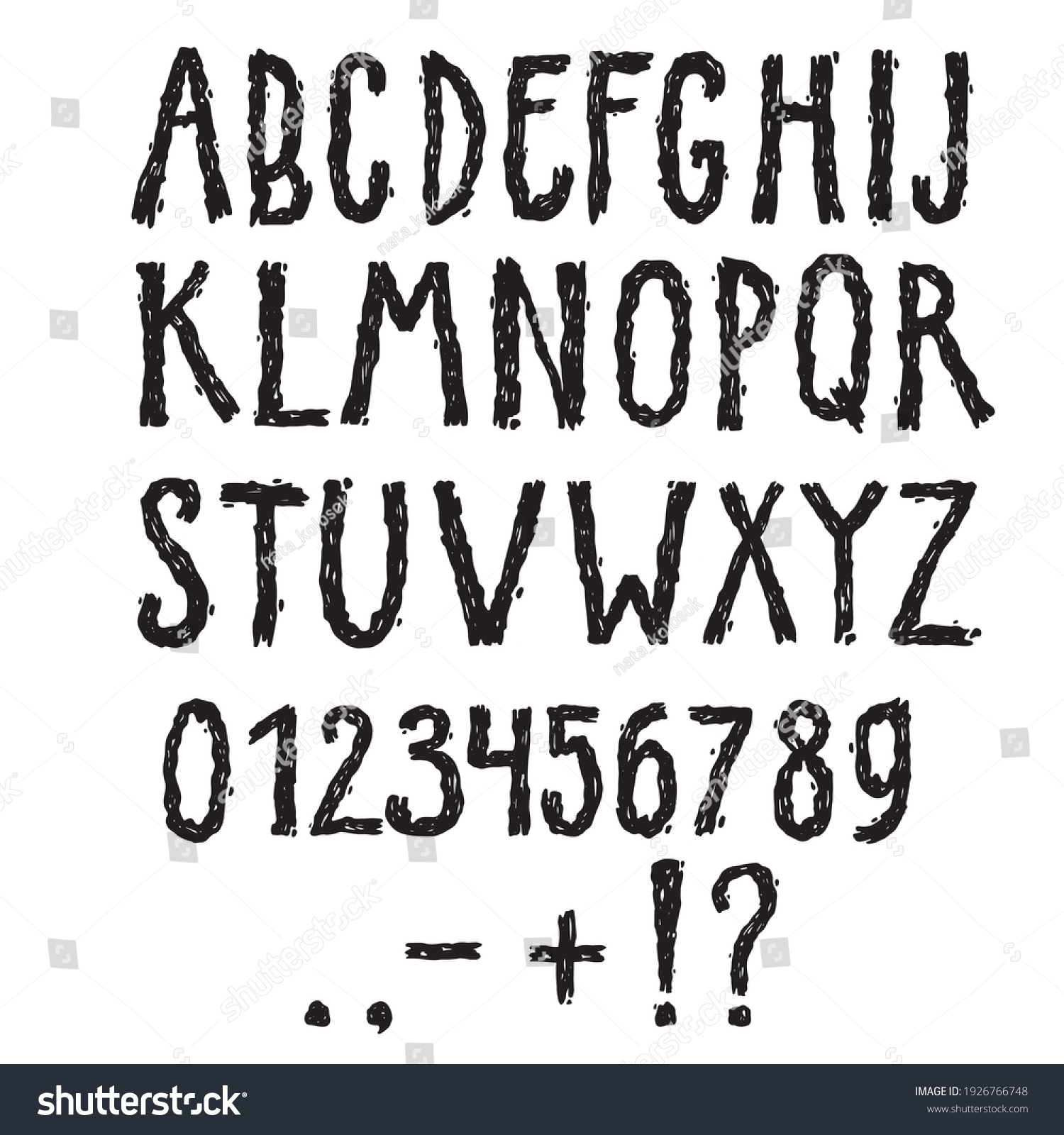 Vector Blackandwhite Accidental Font Handdrawn Grunge Stock Vector ...