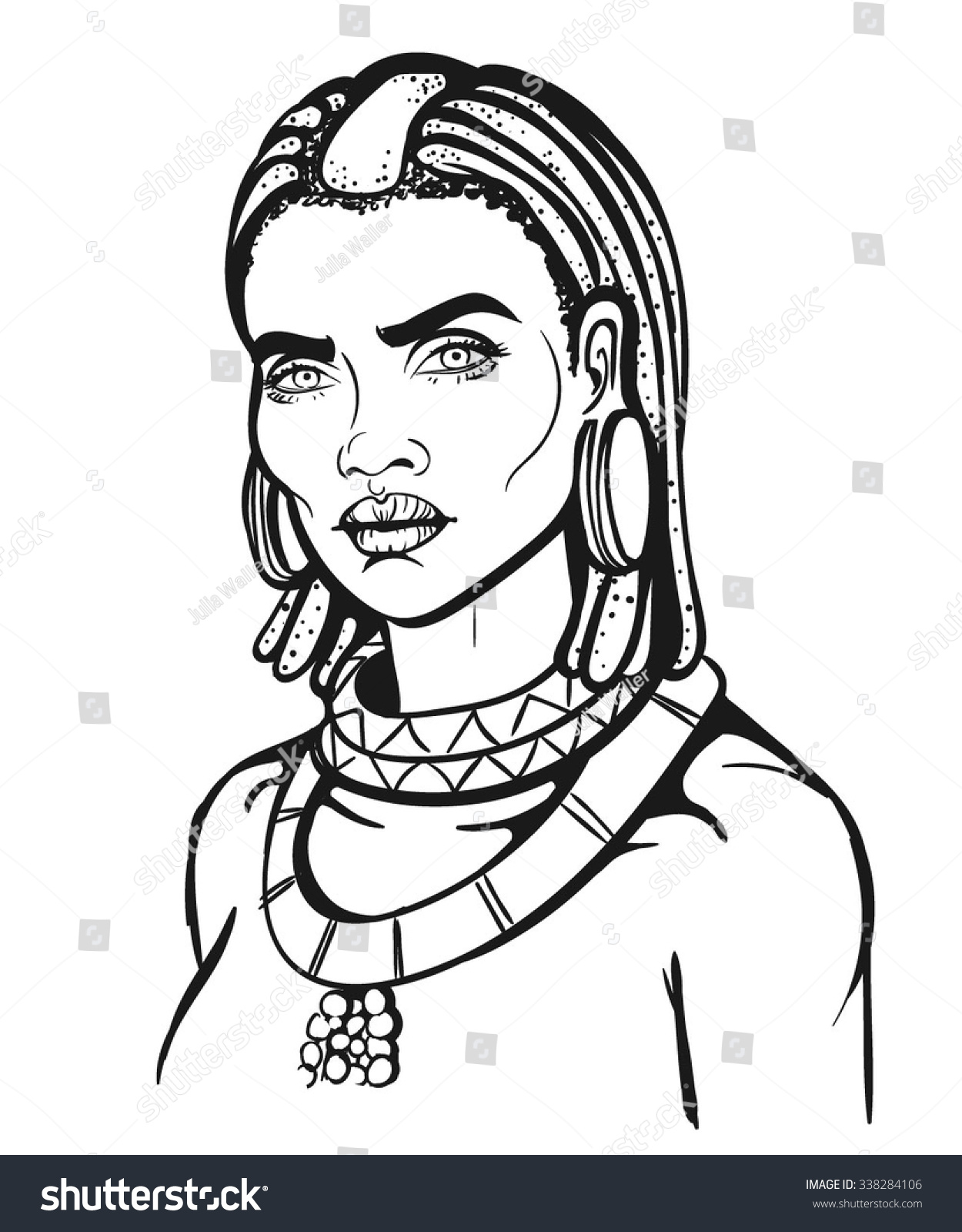 Vector Black White African Woman Illustration Vector De Stock Libre De Regalías 338284106 7247