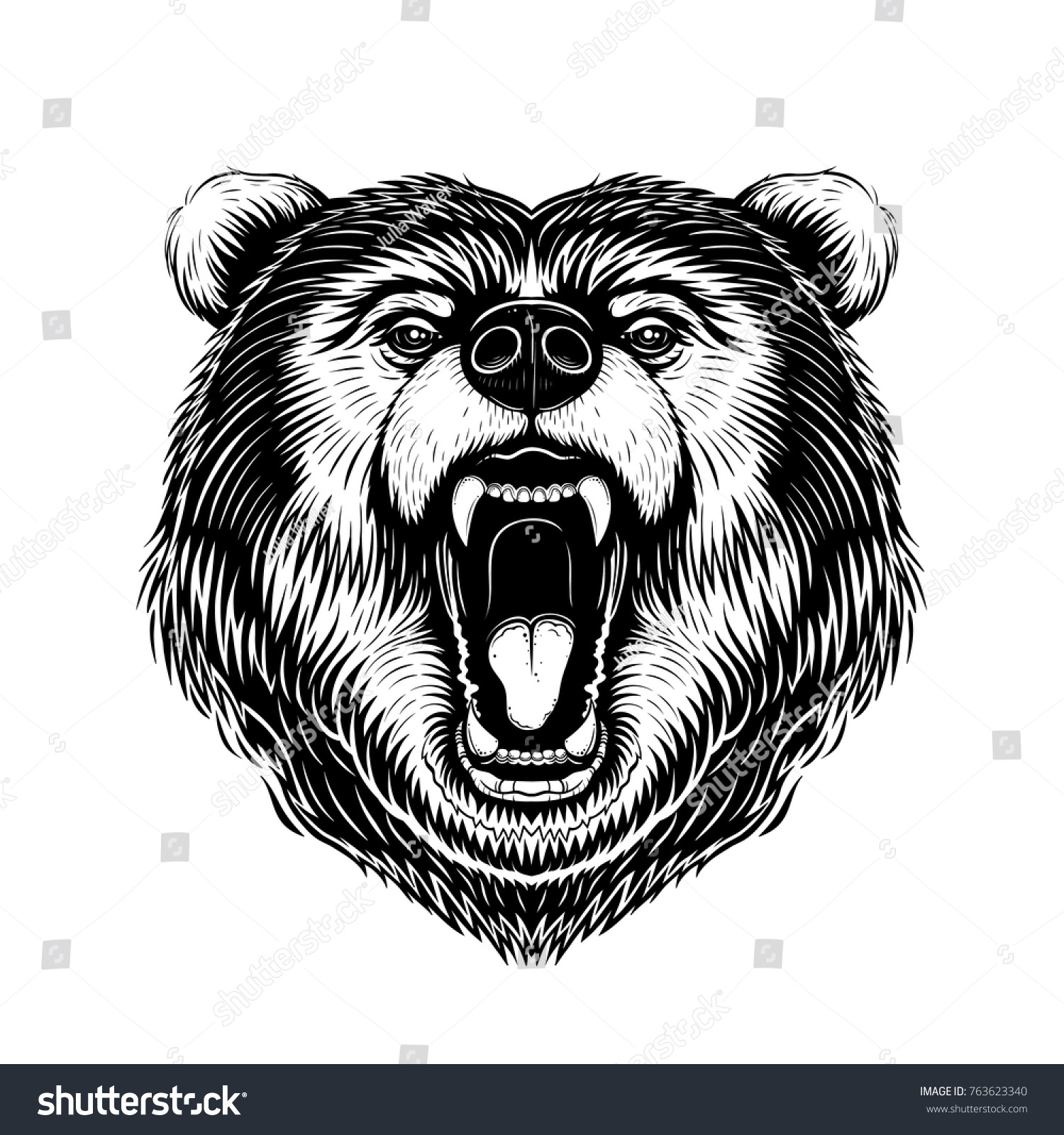 白黒のベクター画像クマの頭のイラスト のベクター画像素材 ロイヤリティフリー