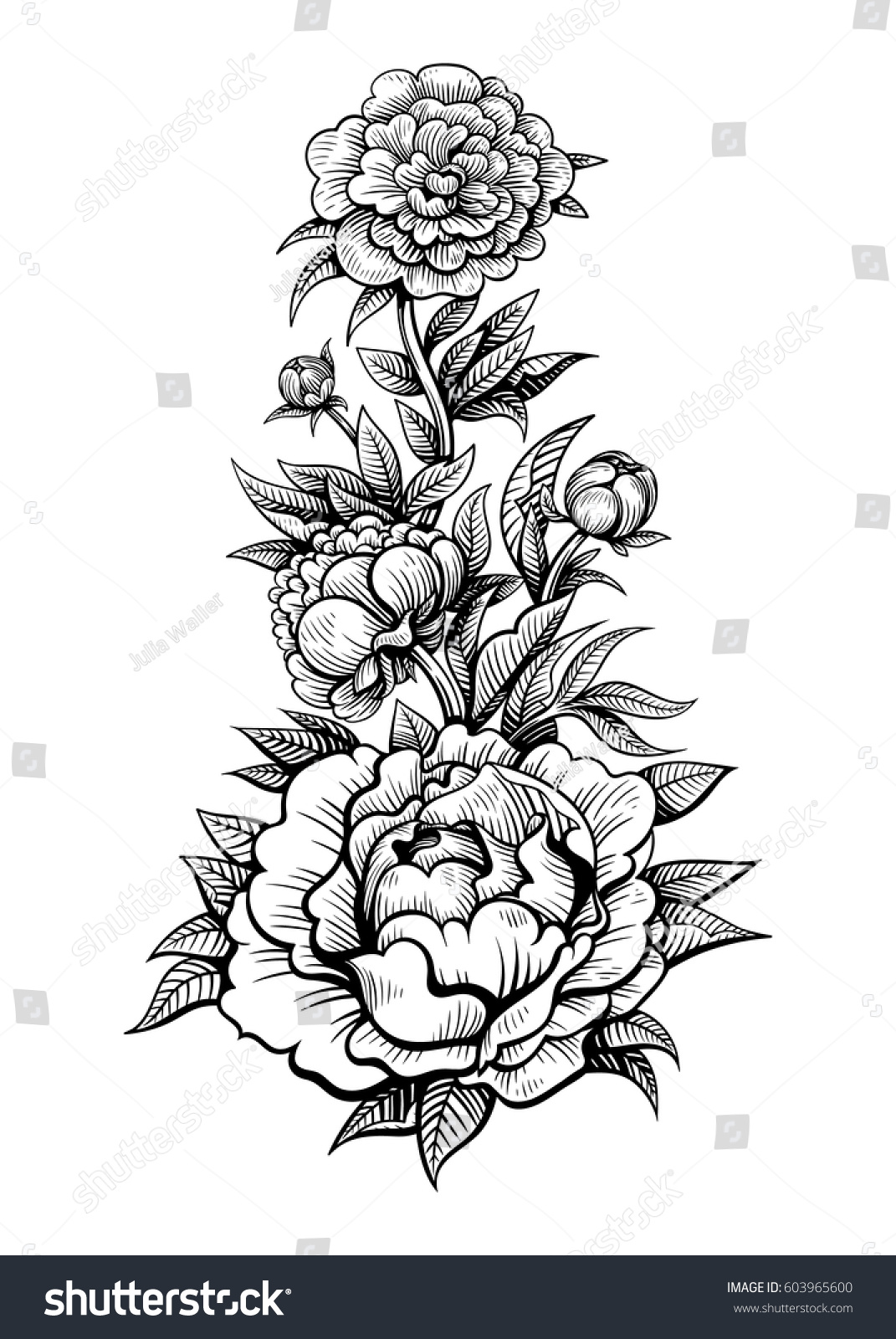 vector black white flowers tattoo on stock vector 603965600 vector black white flowers tattoo on stock vector 603965600