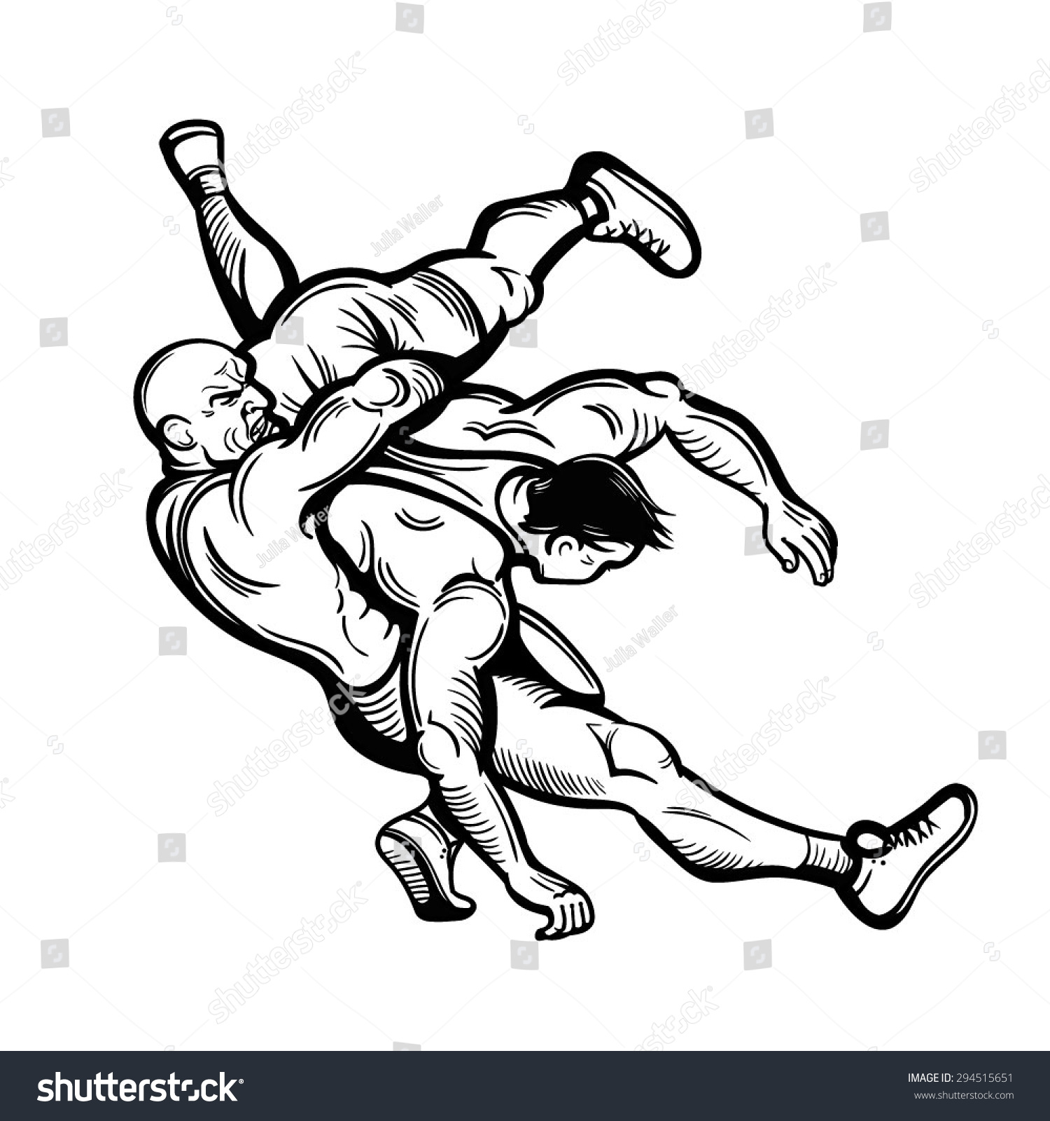 Vector Black White Freestyle Wrestling Illustration Stock Vector ...