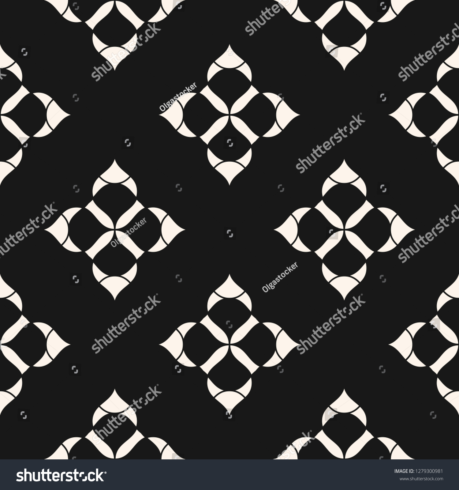 Vector Black White Geometric Floral Seamless Stock Vector (Royalty Free ...