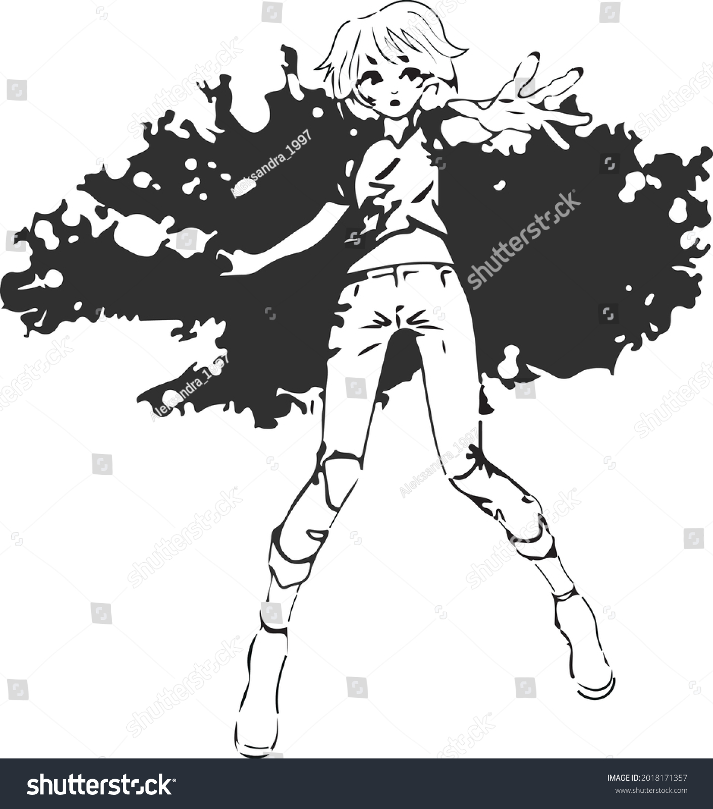 Vector Black White Illustration Cartoon Girl Stock Vector (Royalty Free ...