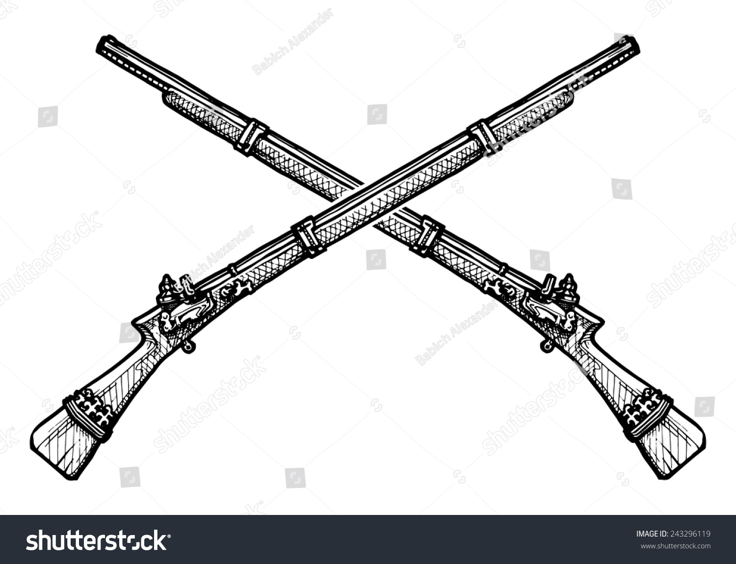 Vector Black White Illustration Old Musket Stock Vector 243296119 ...