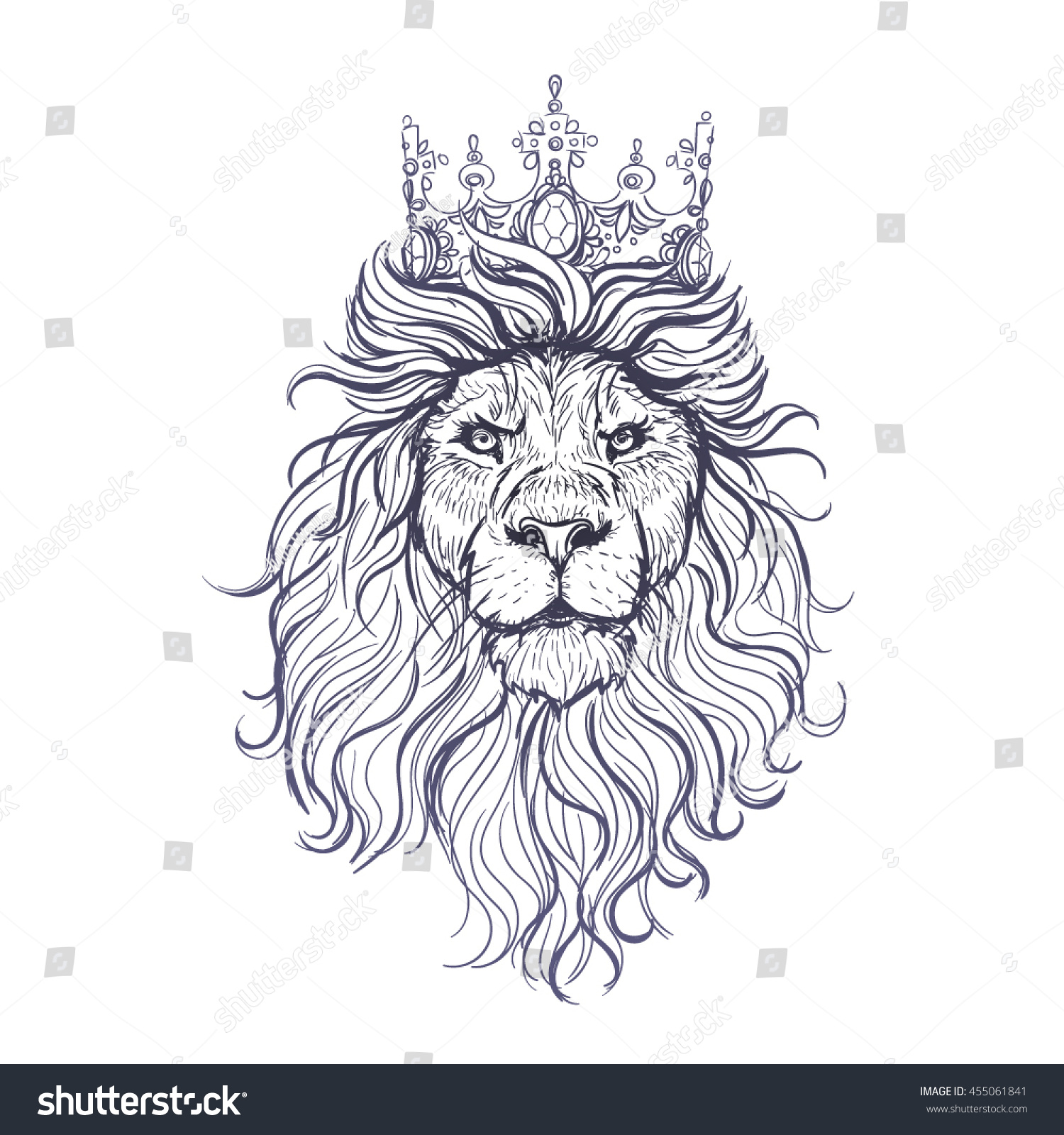 Vector Black White Lion Sketch Stock Vector 455061841 - Shutterstock