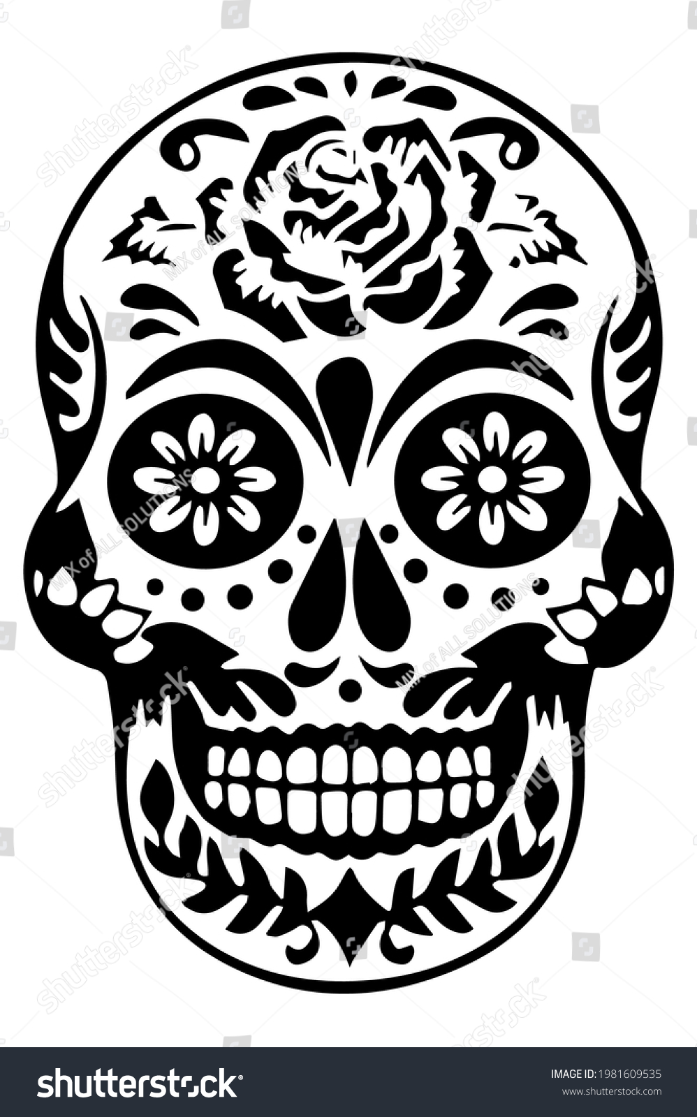 Vector Black White Tattoo Skull Illustration Stock Vector (Royalty Free ...