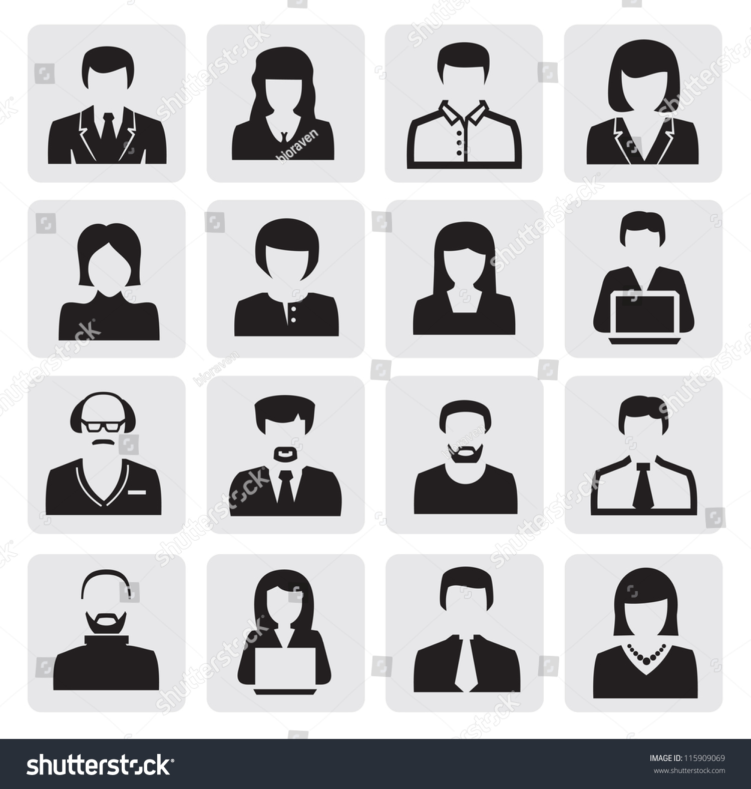 Vector Black Avatar Icons Set On Gray - 115909069 : Shutterstock