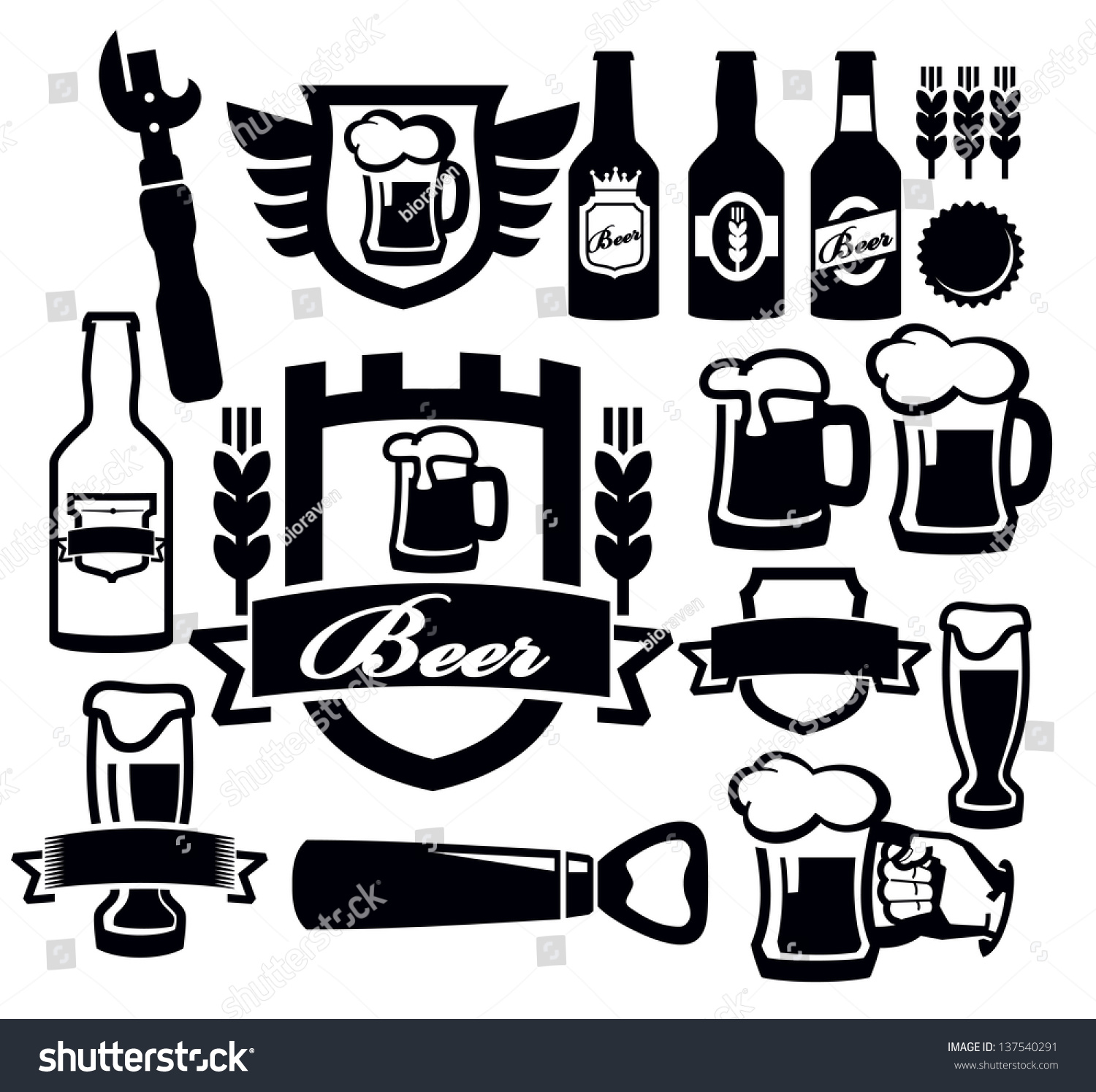 Vector Black Beer Icon Set On Stock Vector 137540291 - Shutterstock
