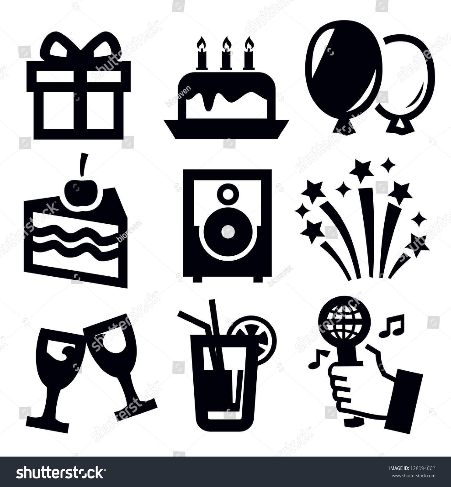 Vector Black Birthday Icon Set On White Background - 128094662 ...