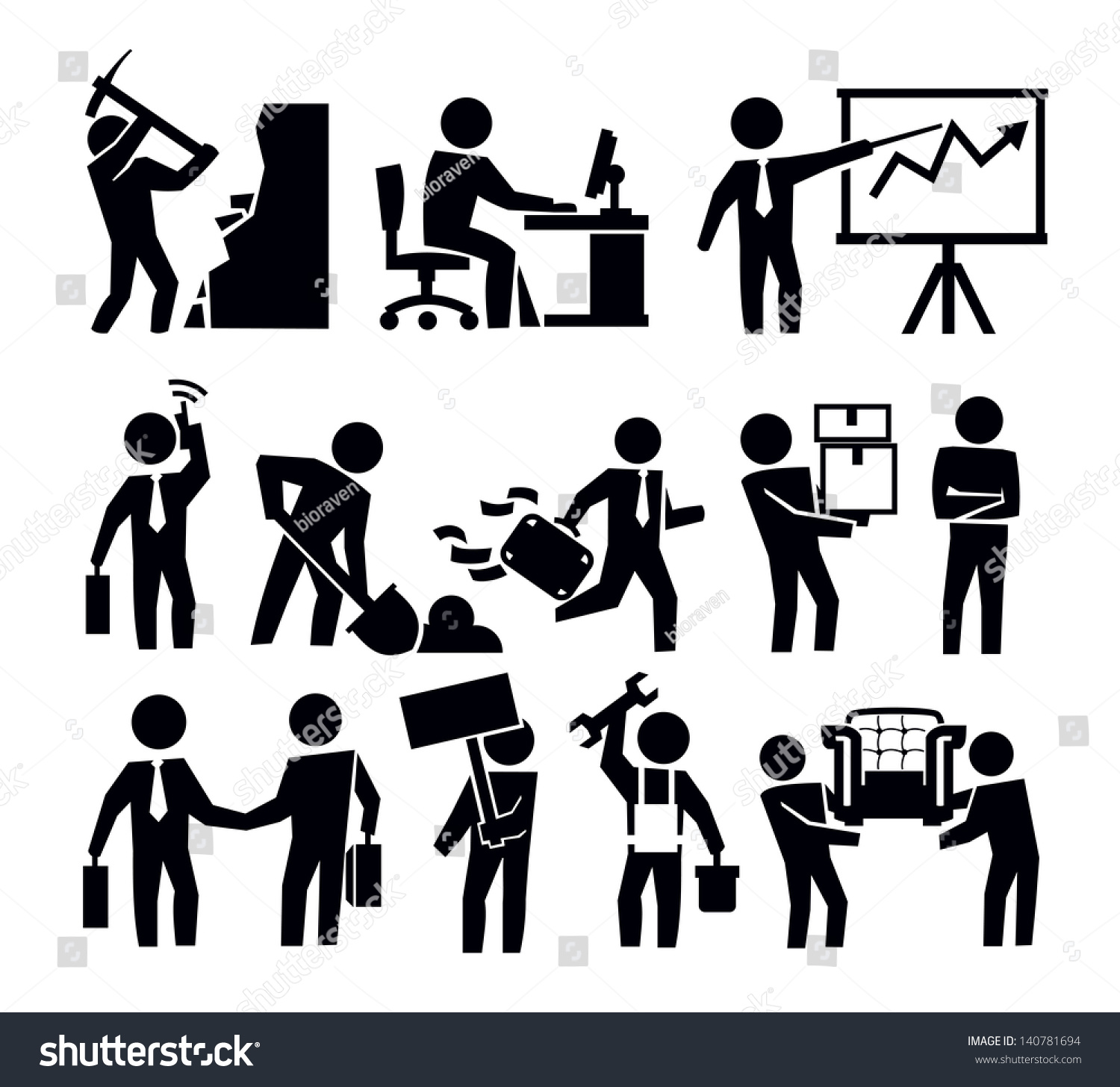 Vector Black Business Worker Icon Set Stock Vector 140781694 - Shutterstock