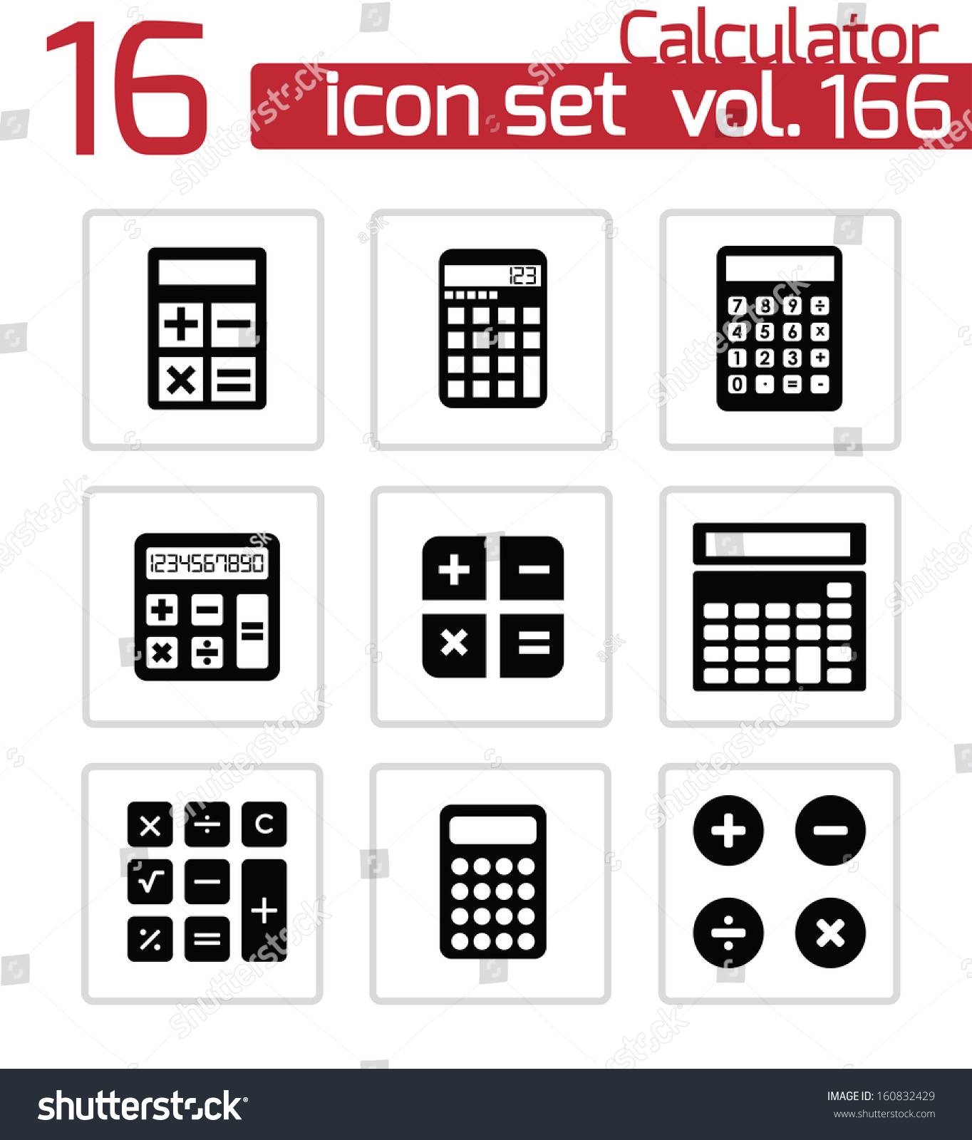 Vector Black Calculator Icons Set Stock Vector 160832429 - Shutterstock