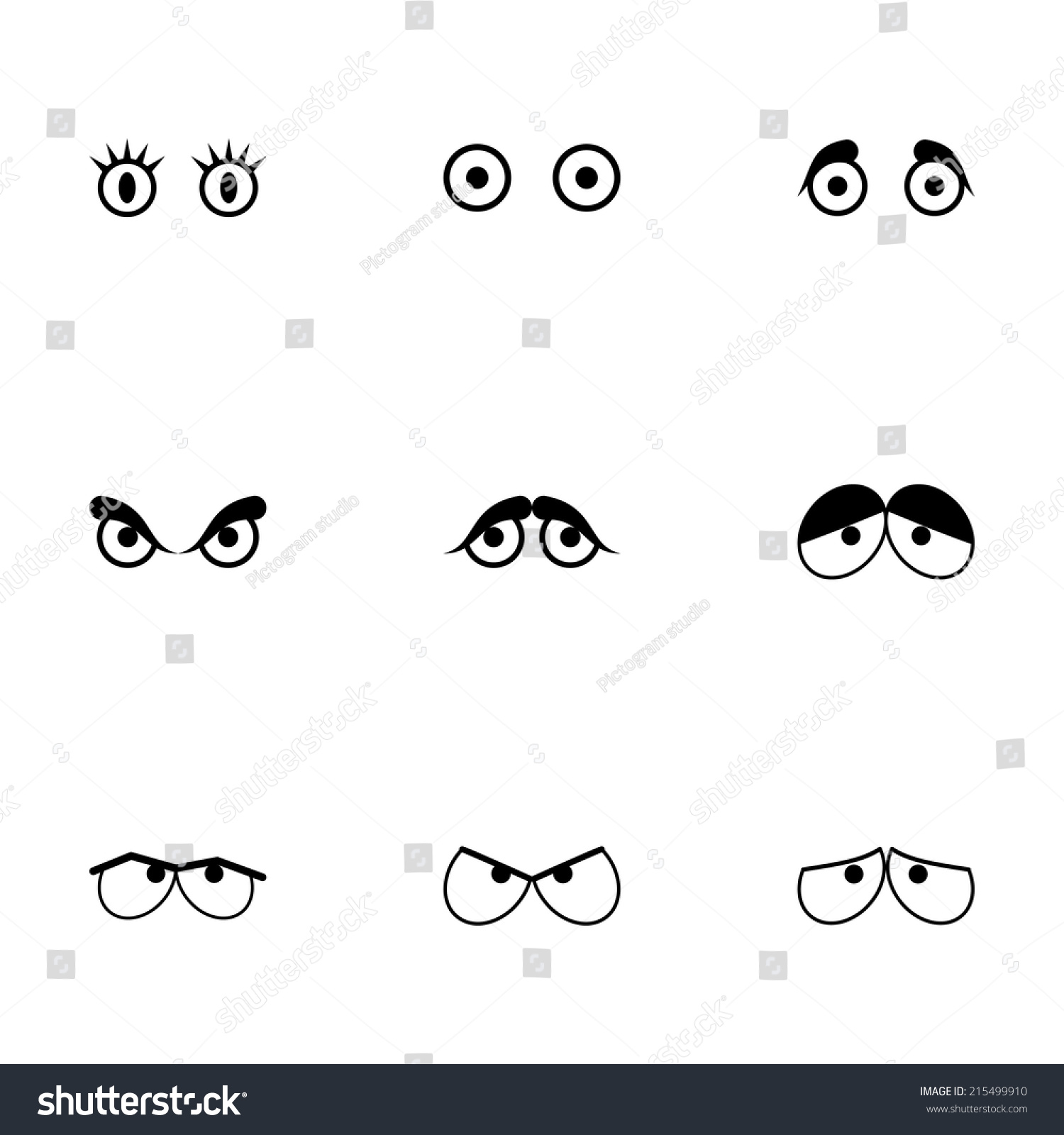 Vector Black Cartoon Eyes Icons Set Stock Vector 215499910 - Shutterstock