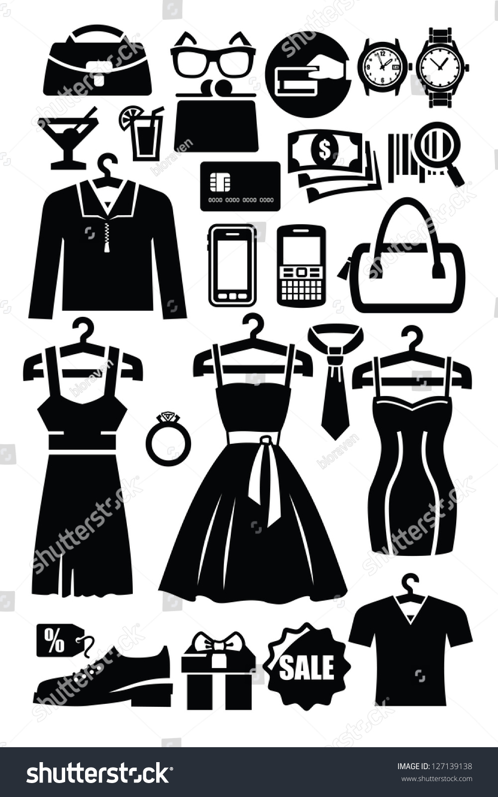 Vector Black Clothing Shop Icon Set On White - 127139138 : Shutterstock