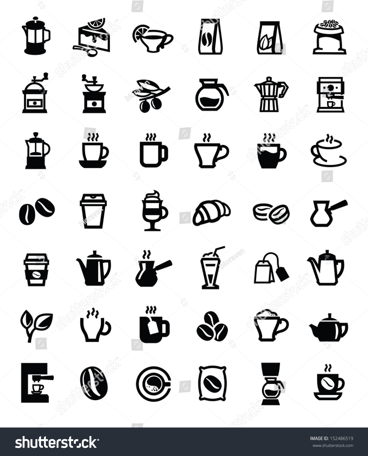 Vector Black Coffee And Tea Icons Set On White - 152486519 : Shutterstock