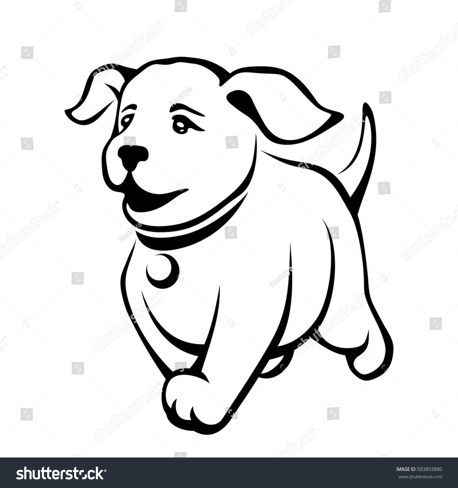 Contour Line Drawing Of A Dog : Vector black contour drawing cute running stock