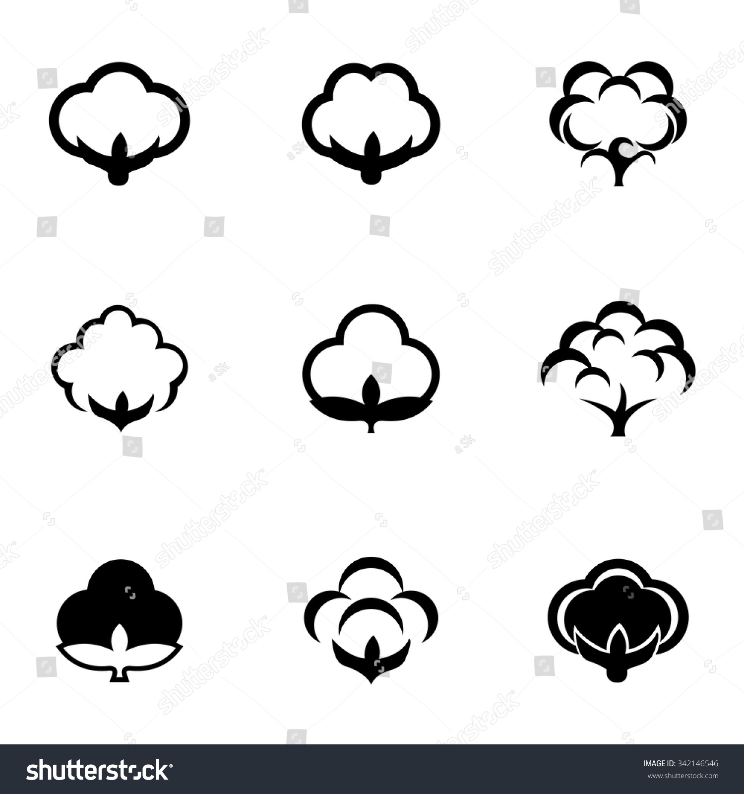 Vector Black Cotton Icon Set Stock Vector (Royalty Free) 342146546