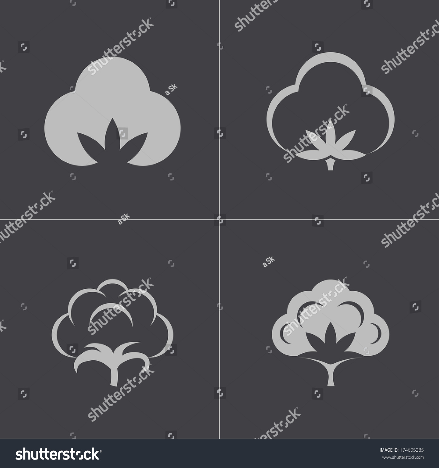 Vector Black Cotton Icons Set On Gray Background - 174605285 : Shutterstock