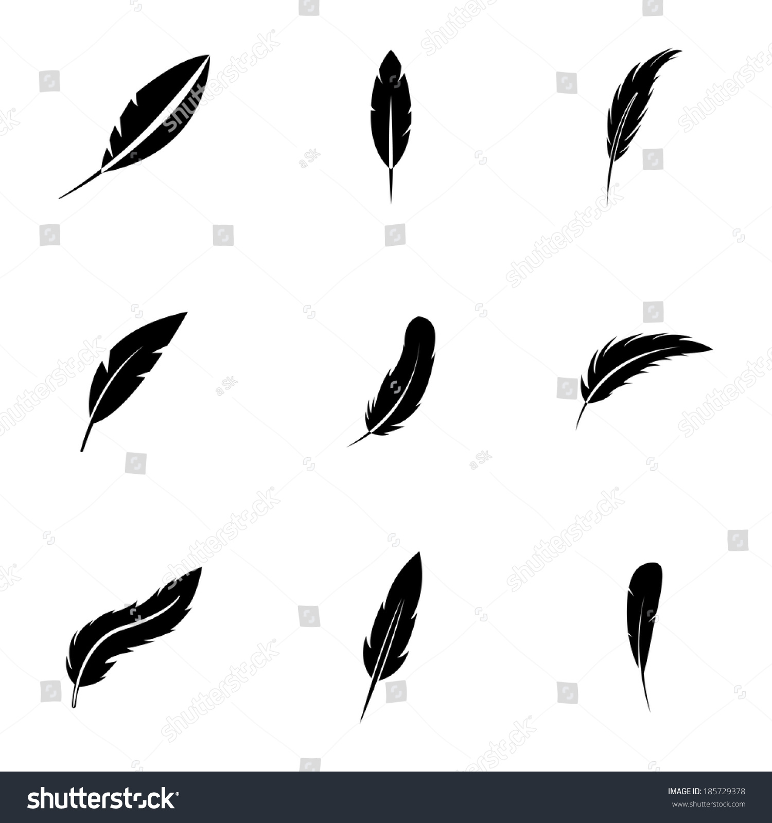 Vector Black Feather Icons Set On Stock Vector (Royalty Free) 185729378