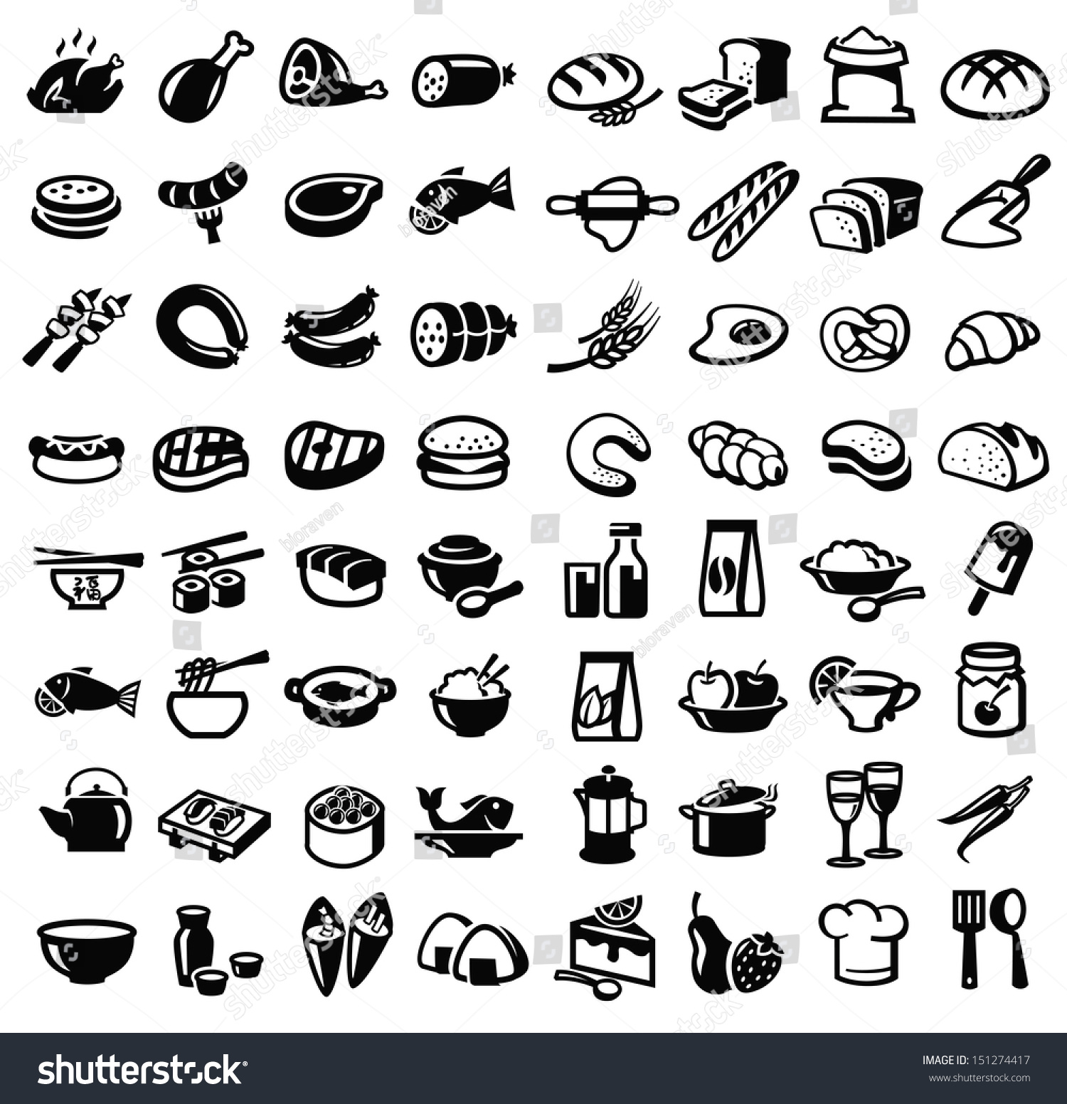 Vector Black Food Icon Set On Stock Vector 151274417 - Shutterstock