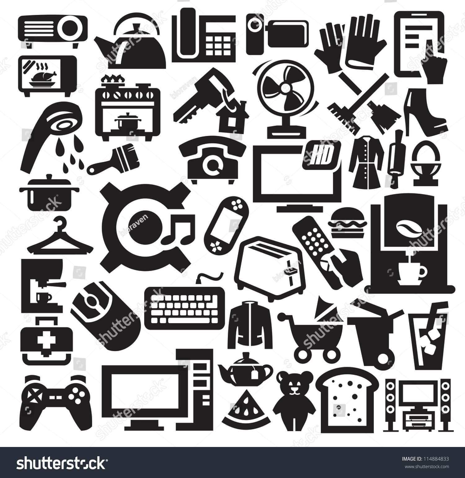 Vector Black Home Appliances Icons Set Arkivvektor Royaltyfri 114884833