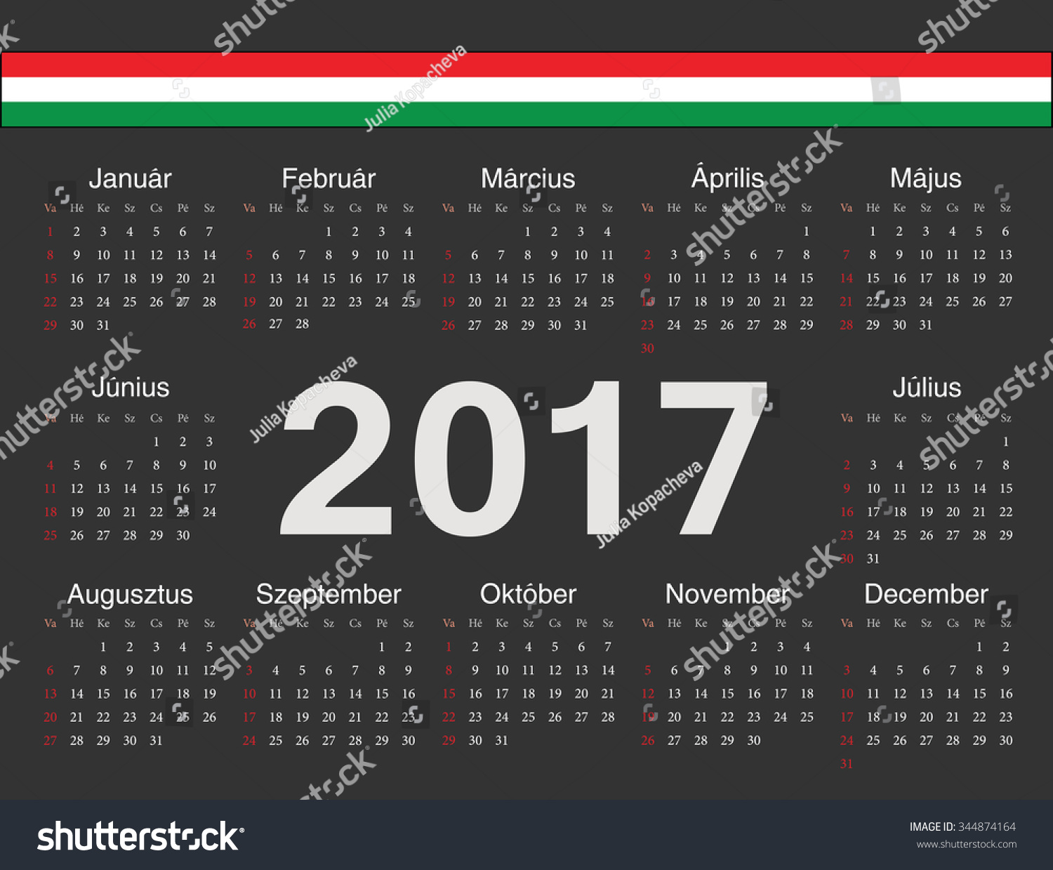 Vector Black Hungarian Circle Calendar 2017 Stock Vector (Royalty Free ...