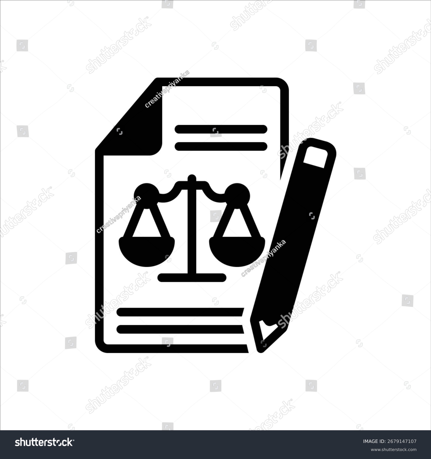 black law document with scales and pencil clip art preview