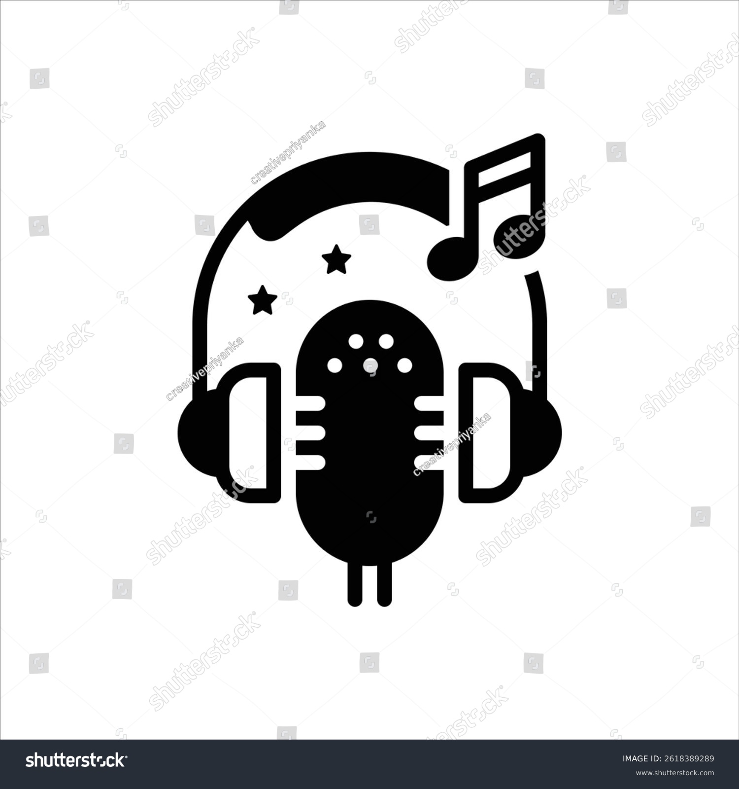 black microphone with headphones and musical note clip art preview