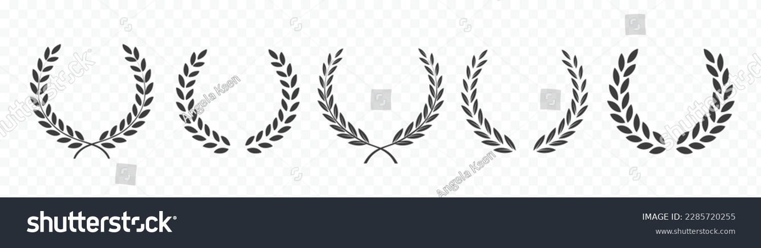 SVG of Vector black laurels set. Circular foliate laurels branches. Laurel wreath silhouette. Trophy crest. Greek olive branch award, winner round emblem svg