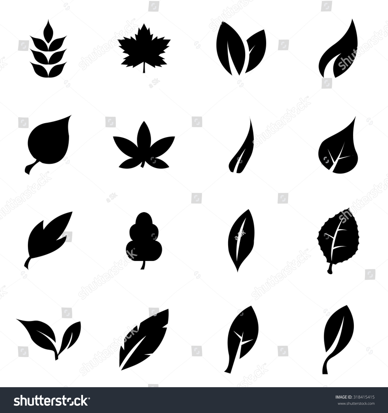 Vector Black Leaf Icon Set Stock Vector 318415415 - Shutterstock