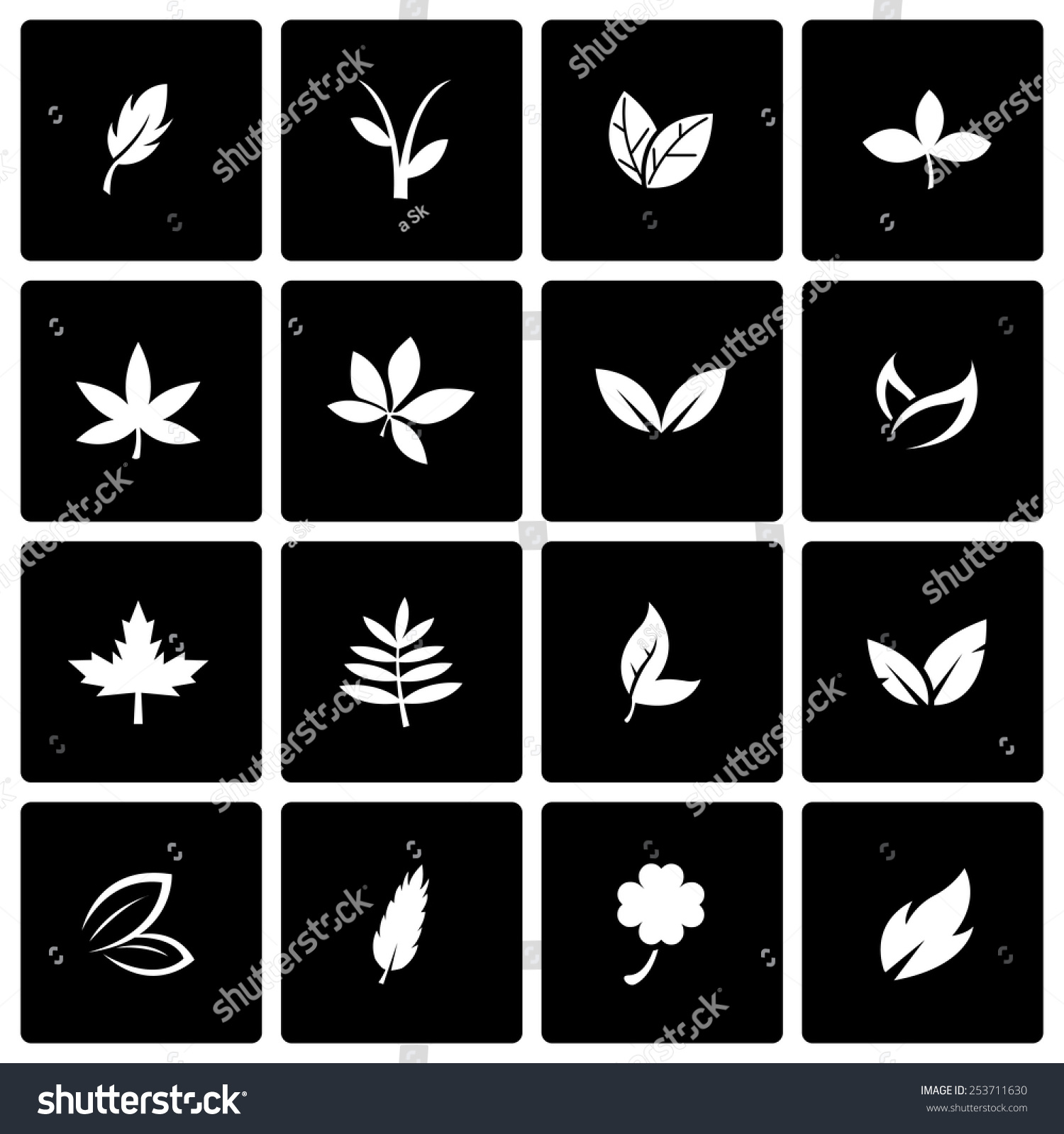 Vector Black Leaf Icon Set On Stock Vector 253711630 - Shutterstock