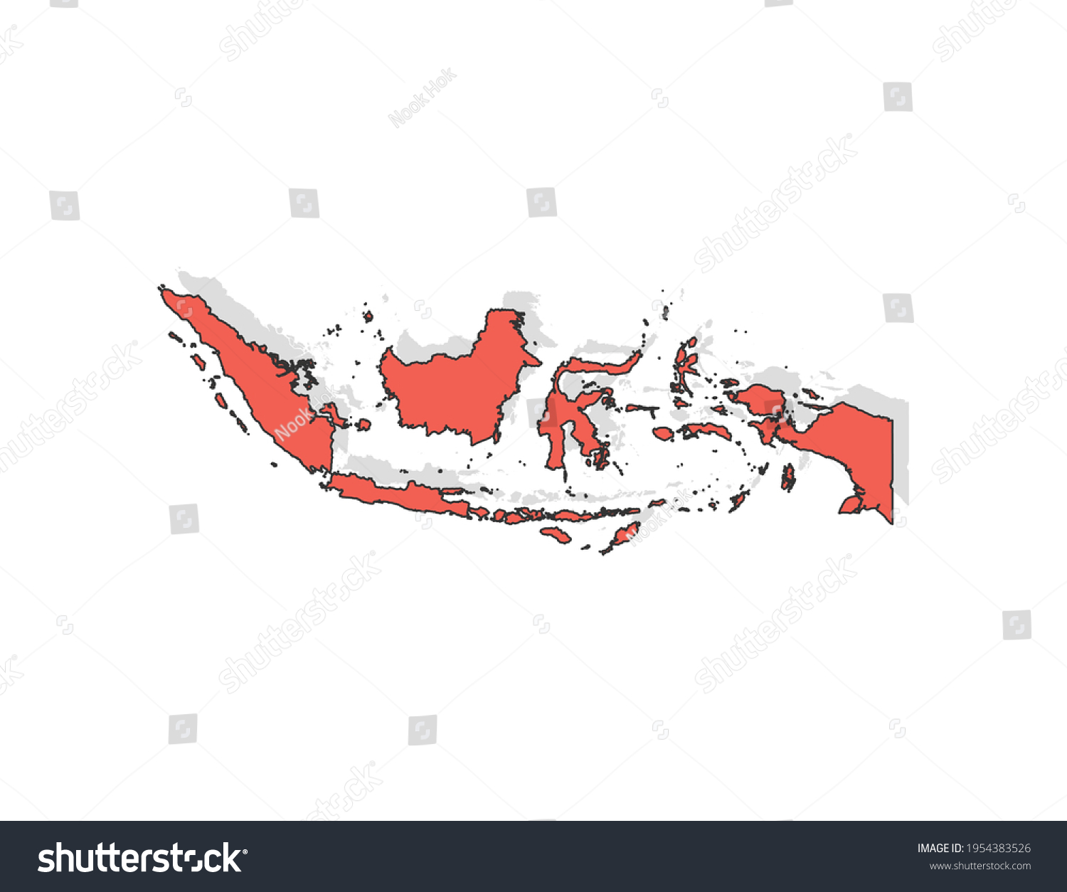 Vector Black Line Red Map Indonesia Stock Vector (Royalty Free) 1954383526