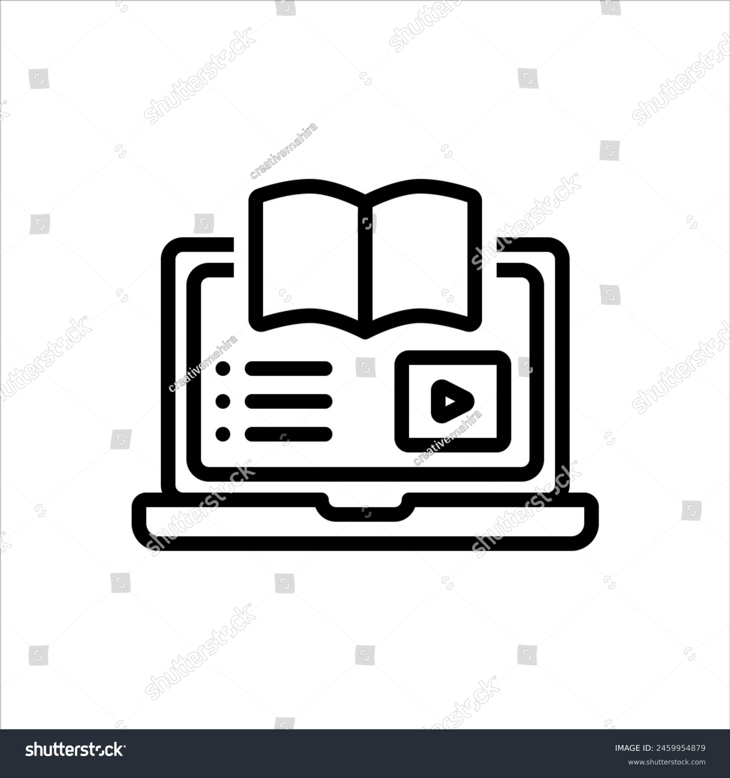 black laptop with book and video icon clip art preview