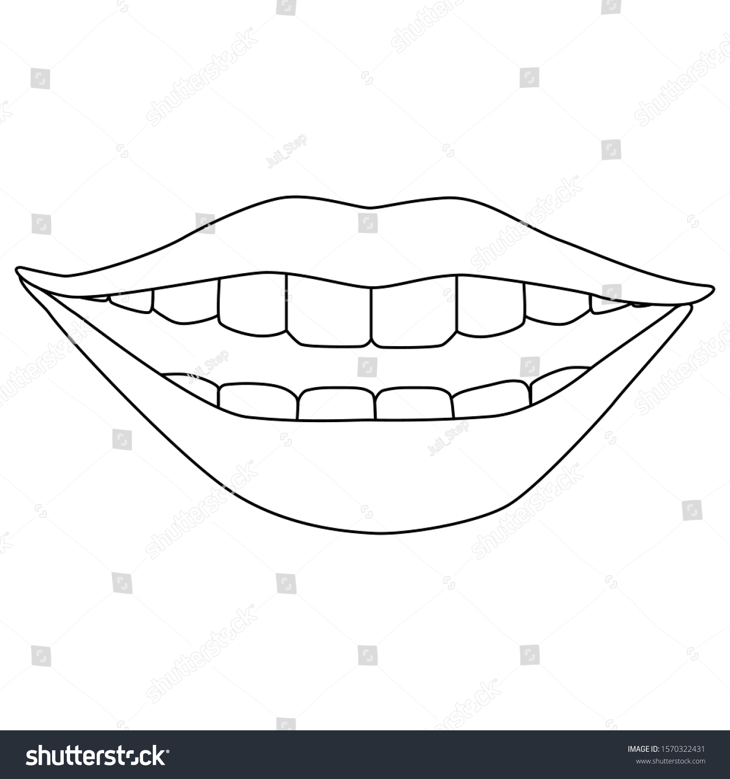 Vector Black Line Illustration Smilling Mouth Stock Vector Royalty Free 1570322431