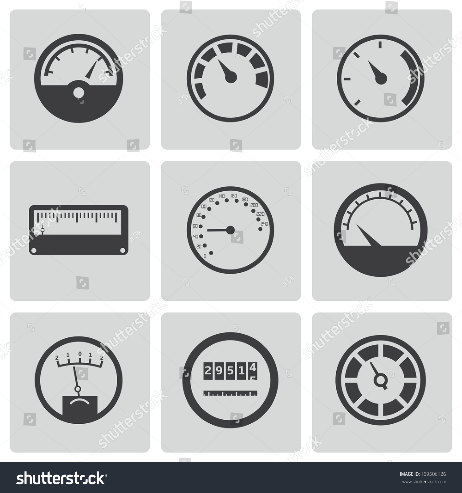 Vector Black Meter Icons Set Stock Vector (Royalty Free) 159506126