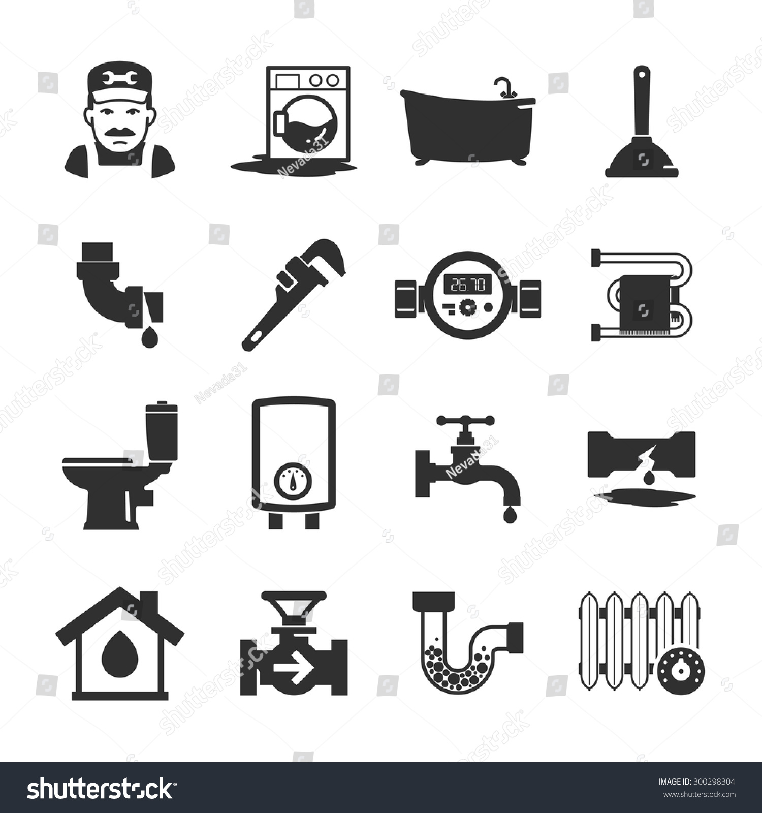 Vector Black Plumbing Icons Collection - 300298304 : Shutterstock