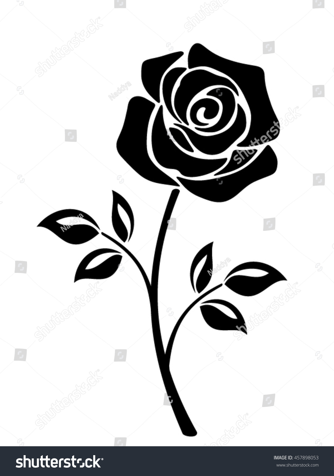 Vector Black Silhouette Rose Flower Stem Stock Vector (Royalty Free ...